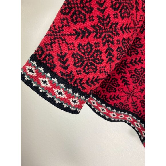 Vtg LL Bean Cardigan Sweater Red Black 100% Merino Lambs Wool Women XL Christmas - Picture 11 of 15